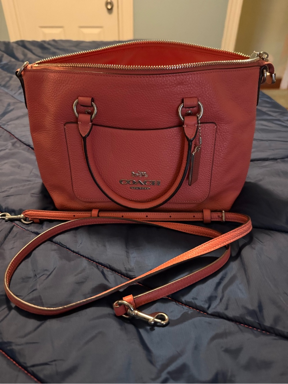 Coach Coral Pebbled Leather Crossbody Bag with Silver Hardware